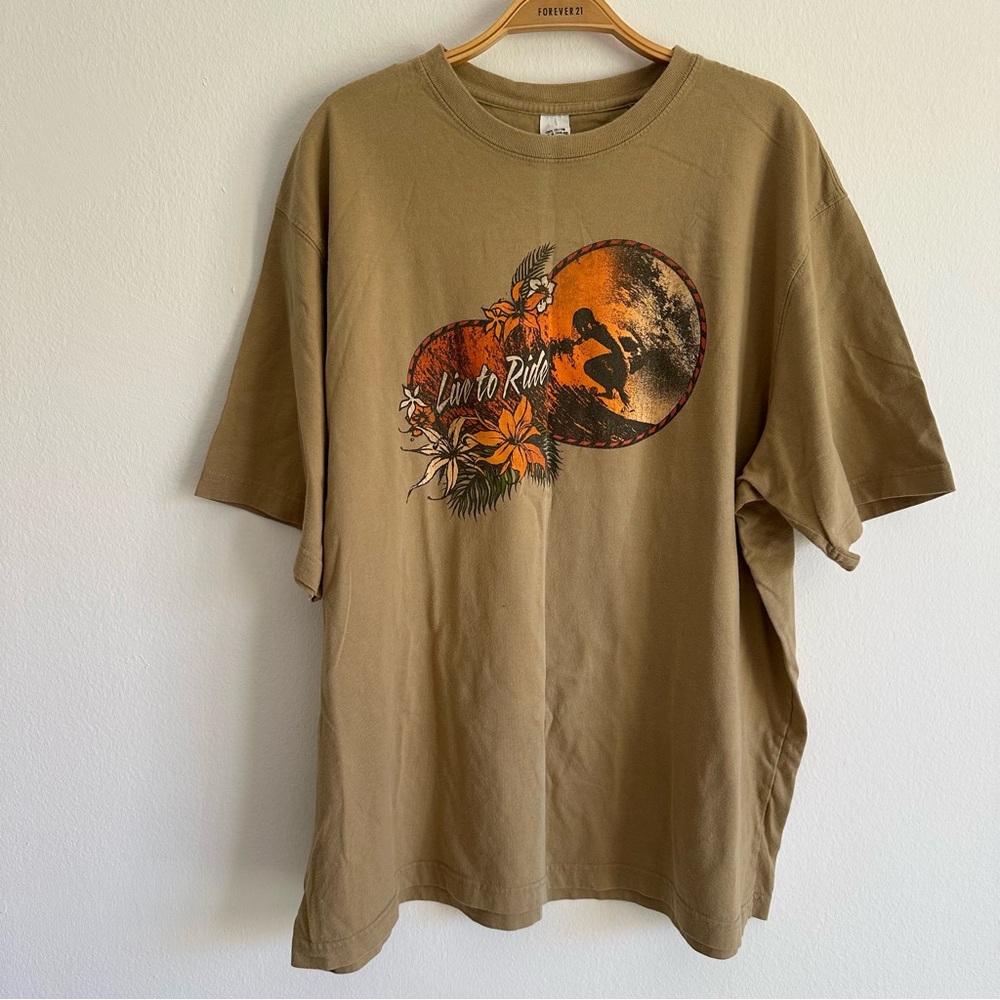 Vintage Surfing T Shirt Tee Graphic Tan Brown Orange Oversized Baggy Waves XXL